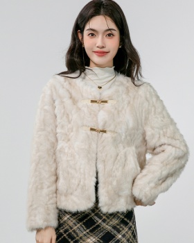 France style loose coat lapel fashion fur coat for women