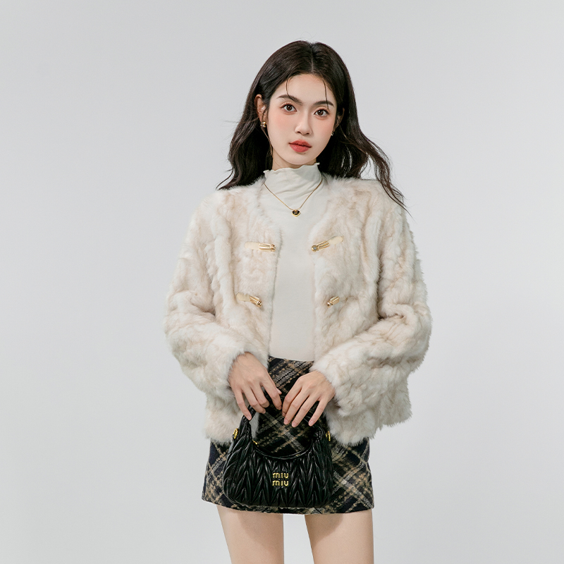 France style loose coat lapel fashion fur coat for women