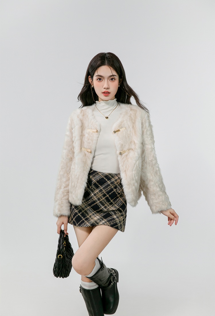 France style loose coat lapel fashion fur coat for women