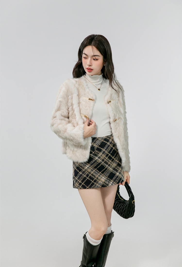 France style loose coat lapel fashion fur coat for women