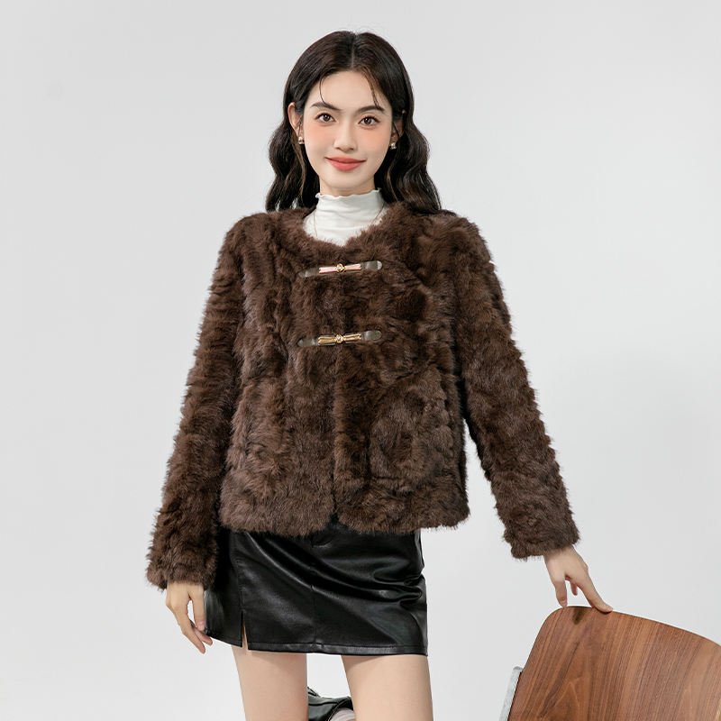 France style loose coat lapel fashion fur coat for women