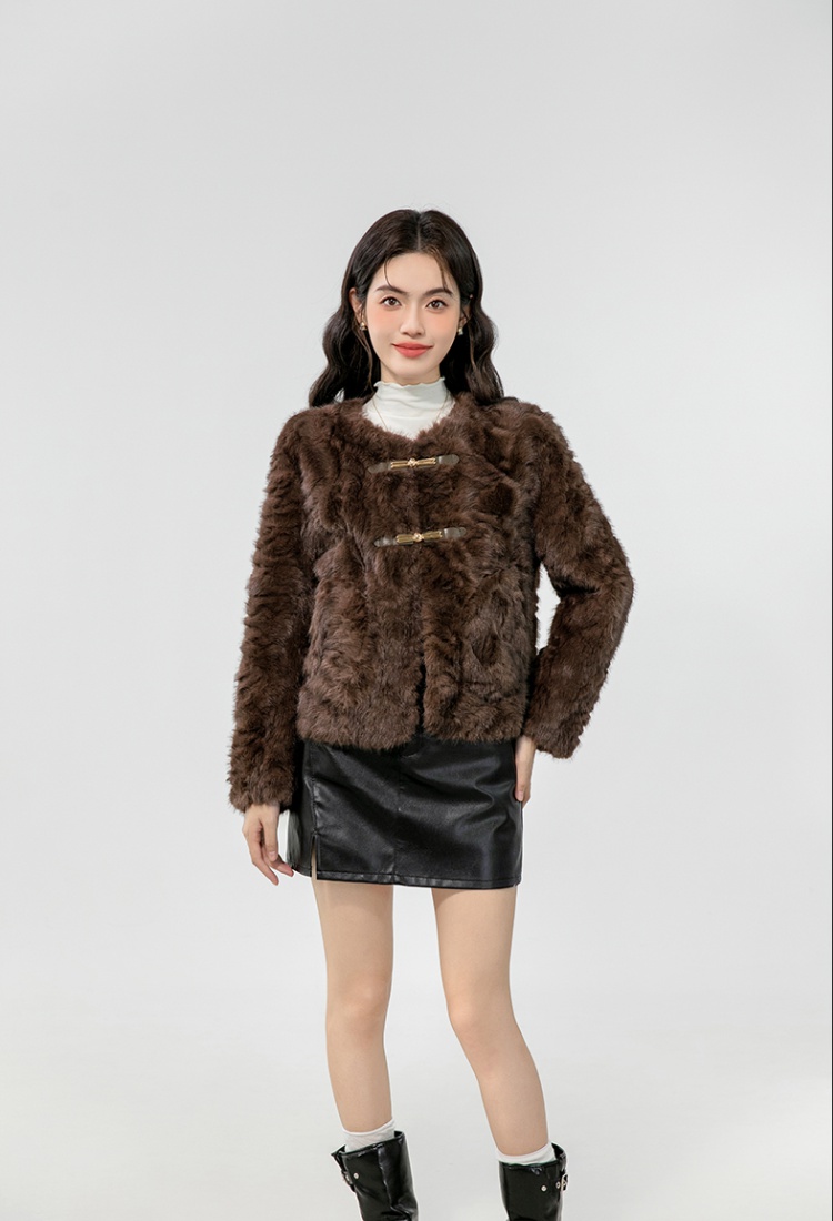 France style loose coat lapel fashion fur coat for women