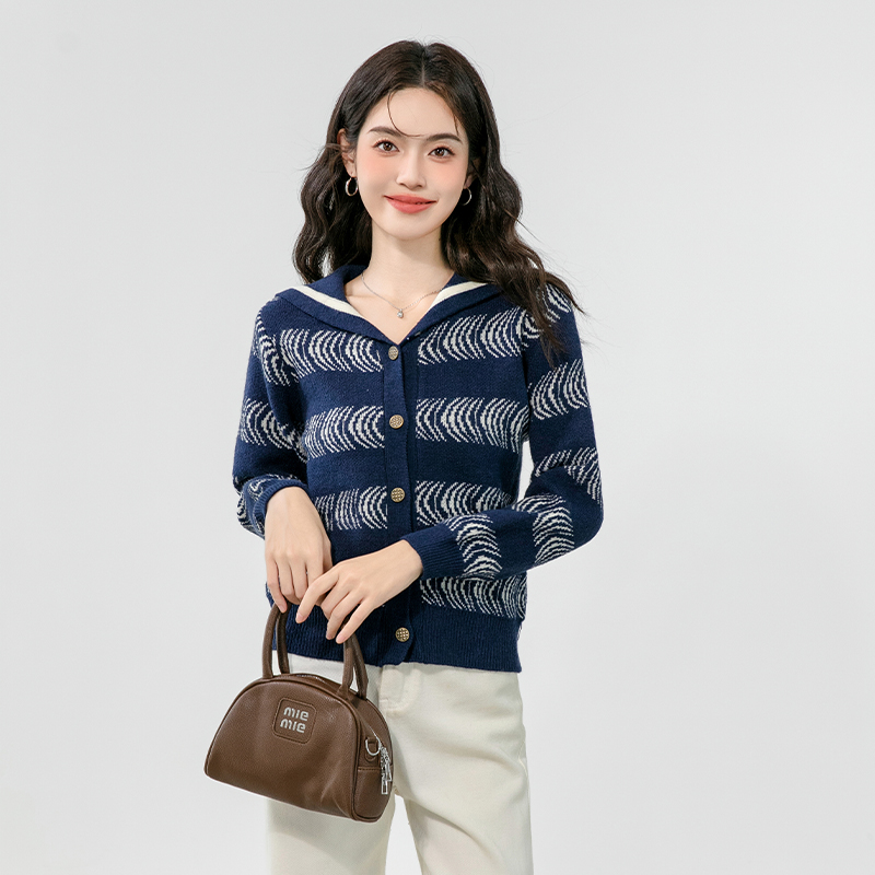 Loose stripe sweater autumn cardigan for women