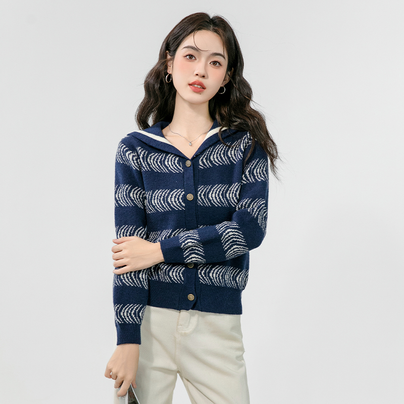 Loose stripe sweater autumn cardigan for women