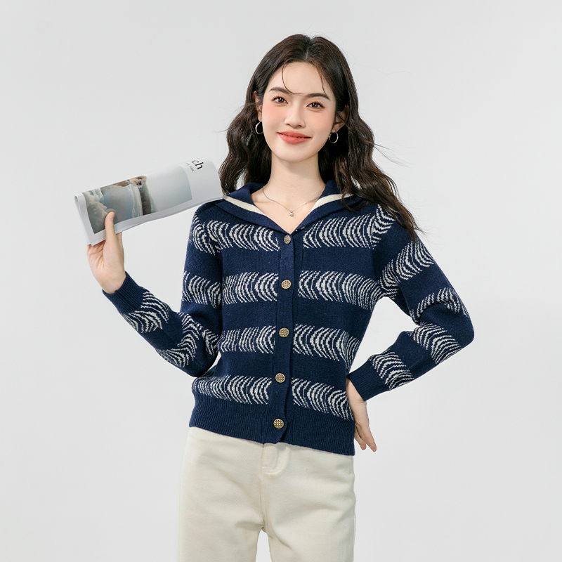 Loose stripe sweater autumn cardigan for women