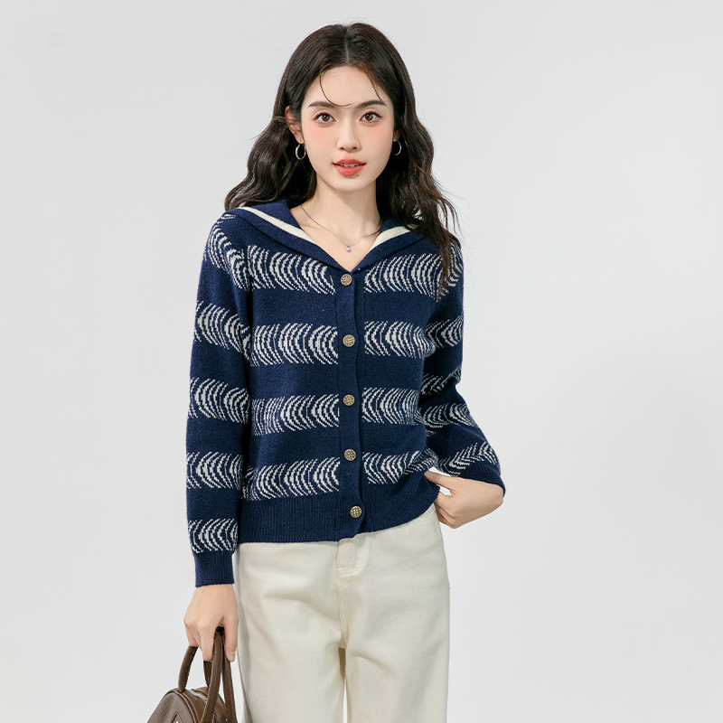 Loose stripe sweater autumn cardigan for women