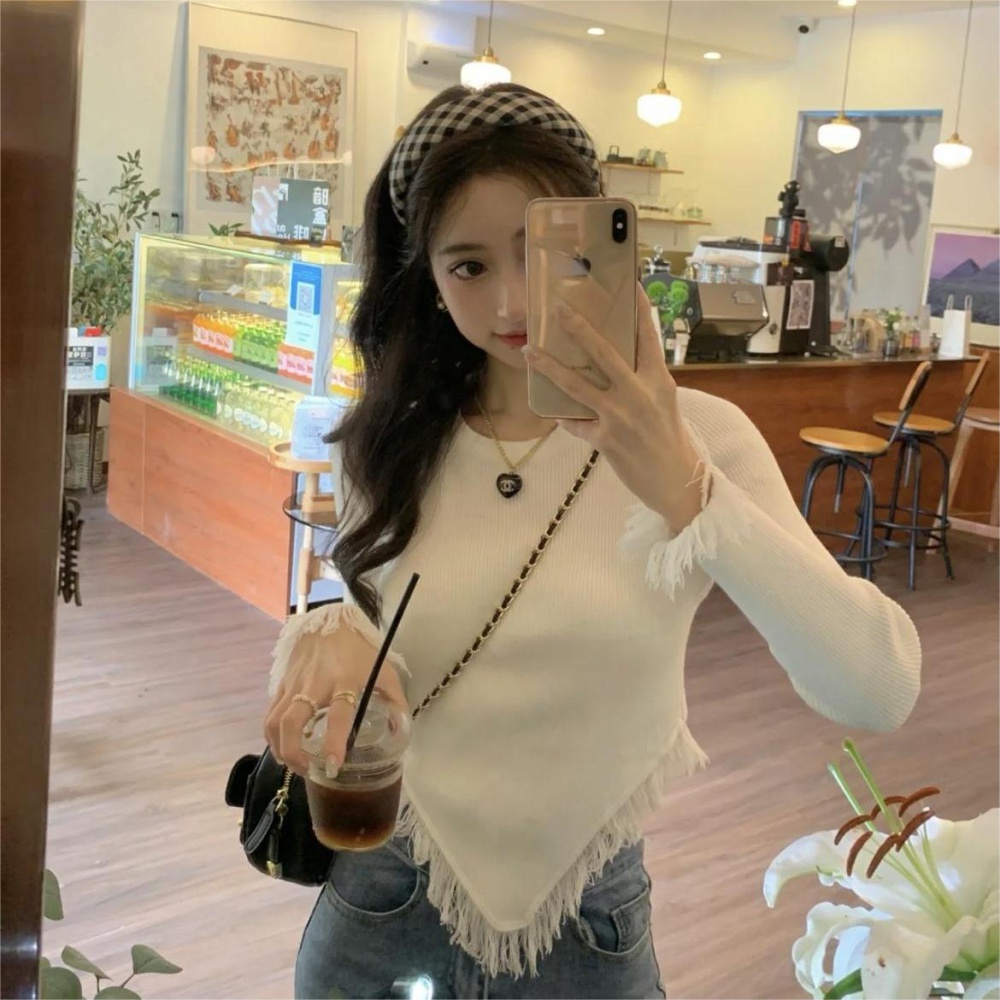 Long sleeve irregular T-shirt pure tops for women