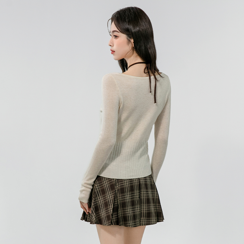 Slim enticement autumn tops thin Pseudo-two sweater