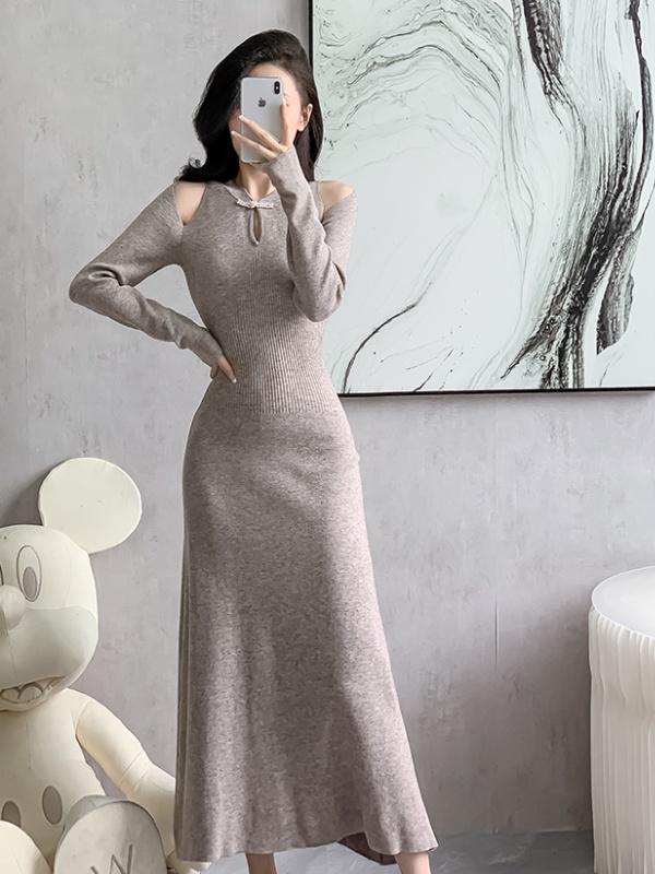 Autumn and winter cheongsam big knitted swing dress