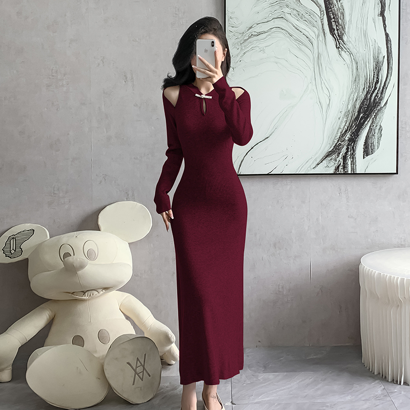 Autumn and winter cheongsam big knitted swing dress