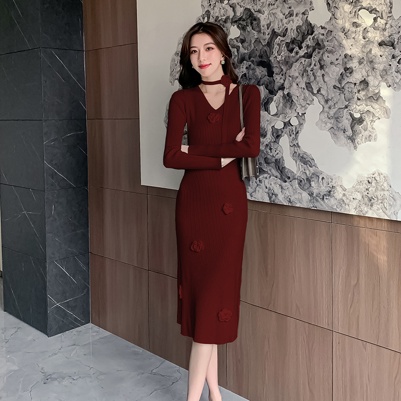 Autumn and winter dress slim long dress for women