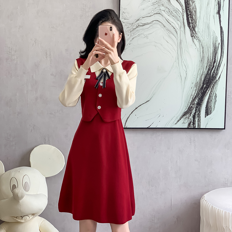 Autumn and winter simple knitted mixed colors dress