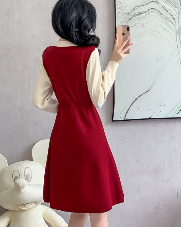 Autumn and winter simple knitted mixed colors dress