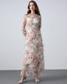 France style temperament printing romantic lady dress