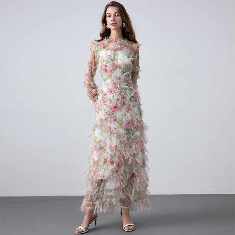 France style temperament printing romantic lady dress