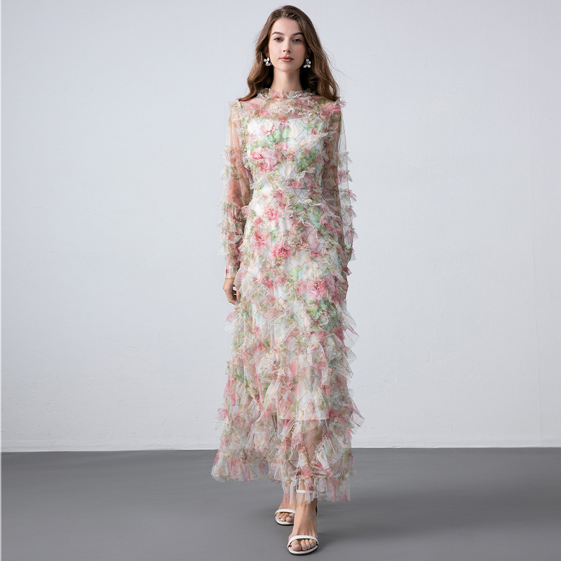 France style temperament printing romantic lady dress