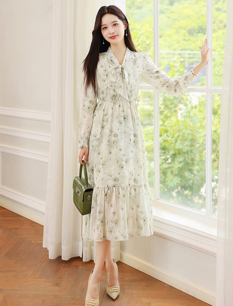 Lotus leaf edges long dress streamer dress for women