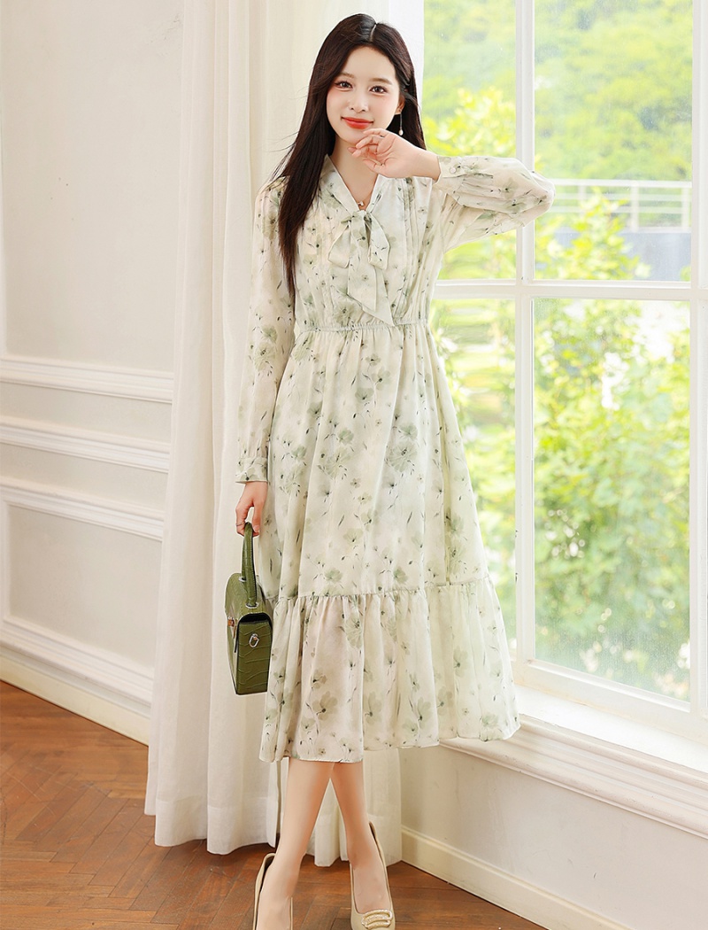 Lotus leaf edges long dress streamer dress for women