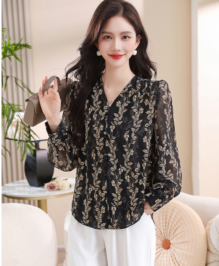 V-neck shirt printing and dyeing small shirt for women