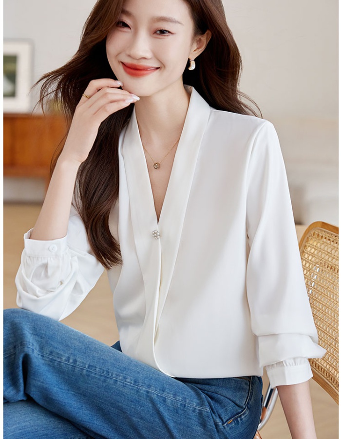 Satin commuting pullover shirt white temperament tops