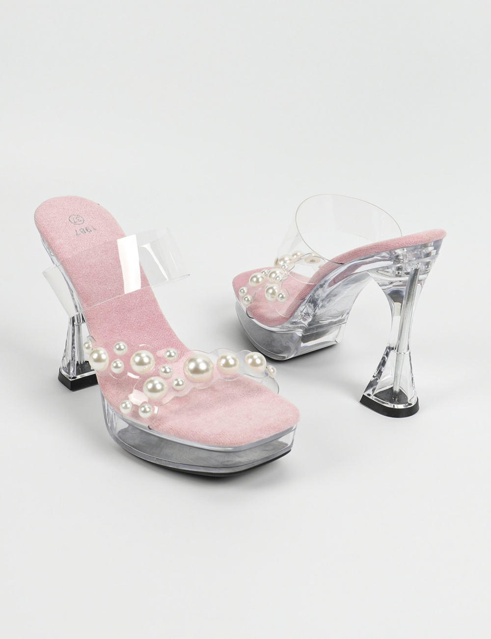 Pearl thick square head sexy model fashion sandals