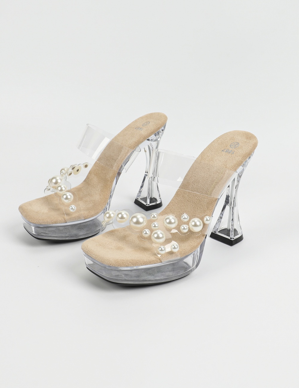 Pearl thick square head sexy model fashion sandals