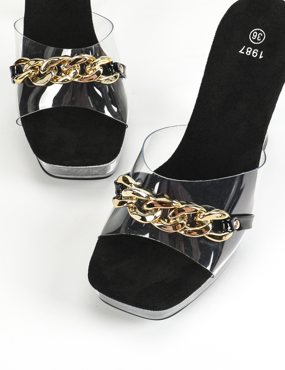 Model sexy crystal rhinestone square head sandals