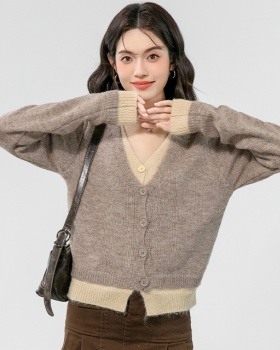 Pseudo-two France style sweater all-match tops a set