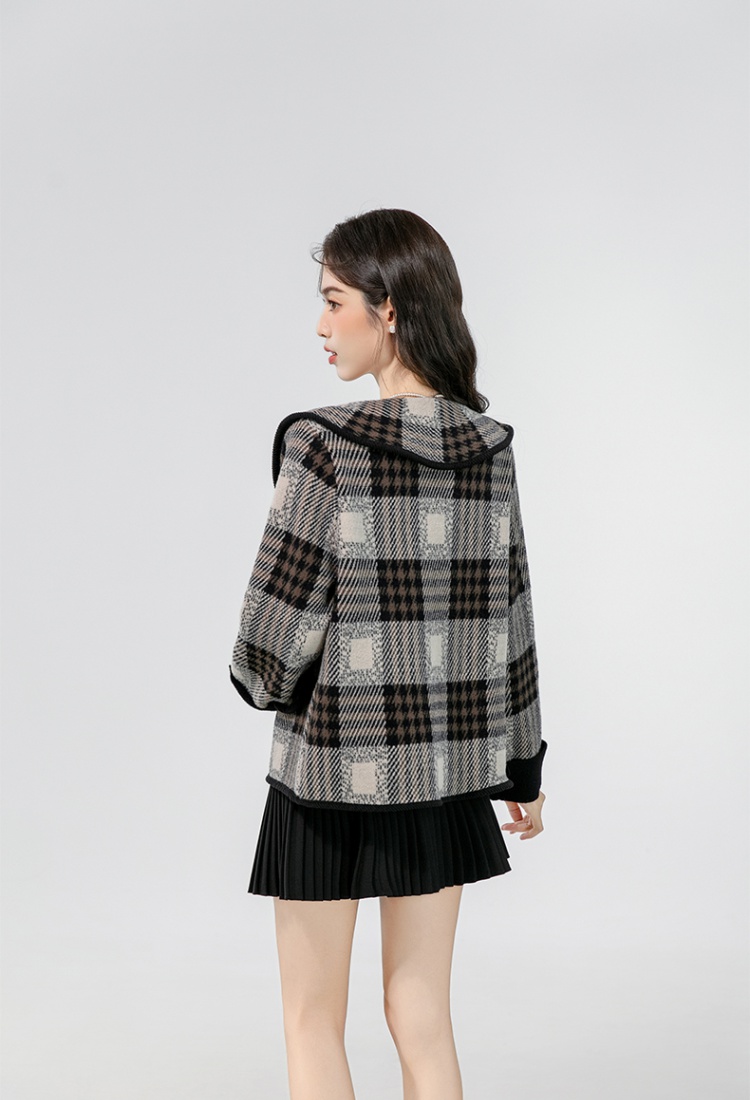 Plaid cardigan doll collar woolen coat for women