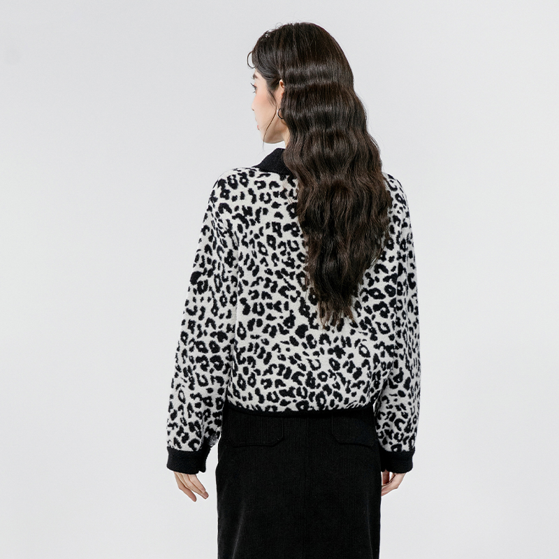 Knitted leopard coat autumn and winter single-breasted tops