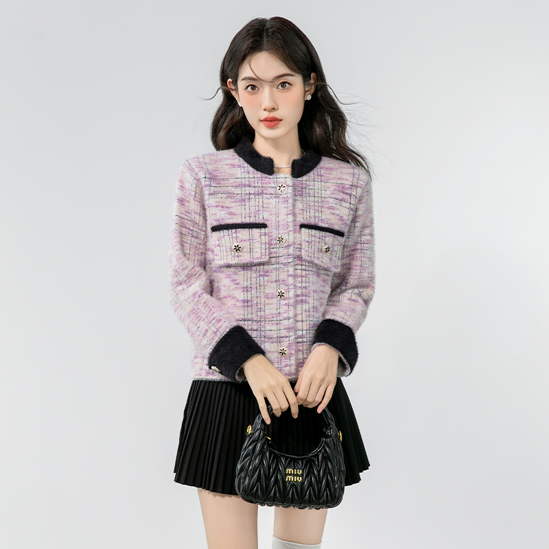 Loose unique tops chanelstyle mixed colors coat