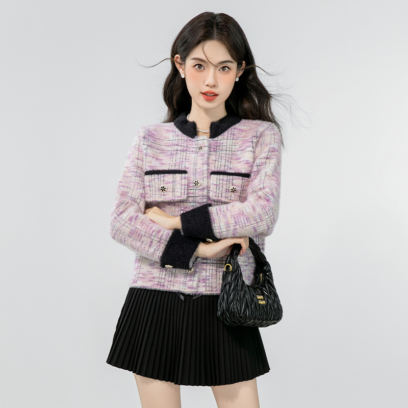 Loose unique tops chanelstyle mixed colors coat