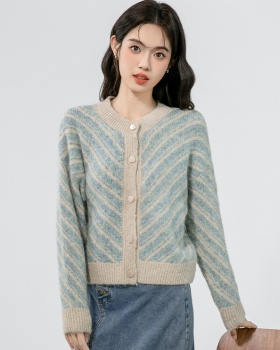 Knitted stripe sweater Western style retro cardigan