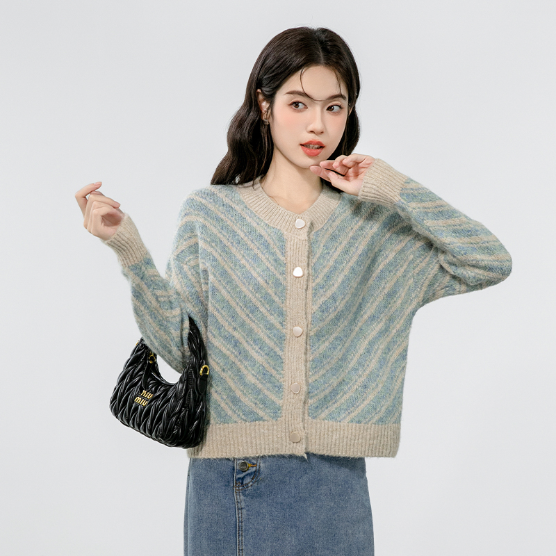 Knitted stripe sweater Western style retro cardigan