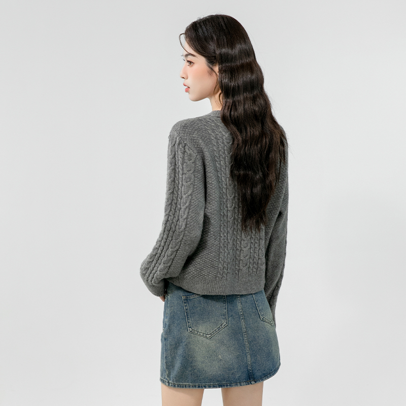 Twist pure cardigan knitted short sweater