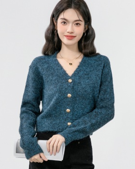 Knitted short small fellow coat V-neck autumn cardigan for women