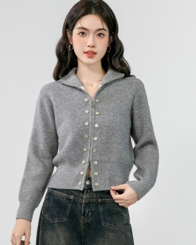 Loose retro cardigan lazy cstand collar coat for women