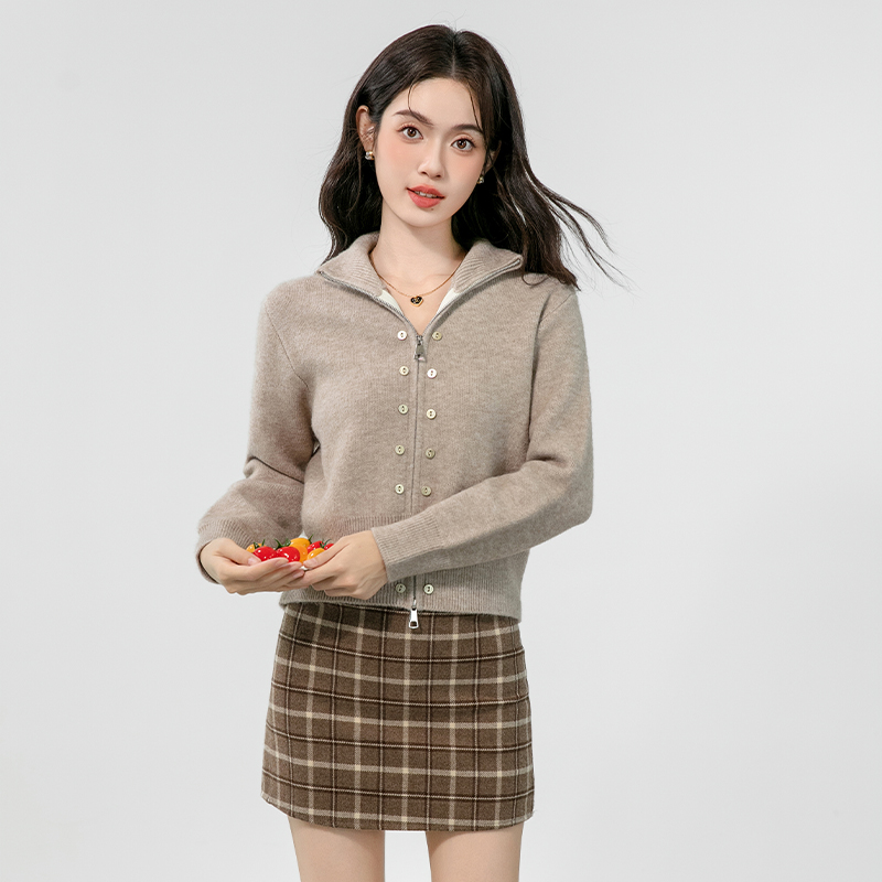 Loose retro cardigan lazy cstand collar coat for women