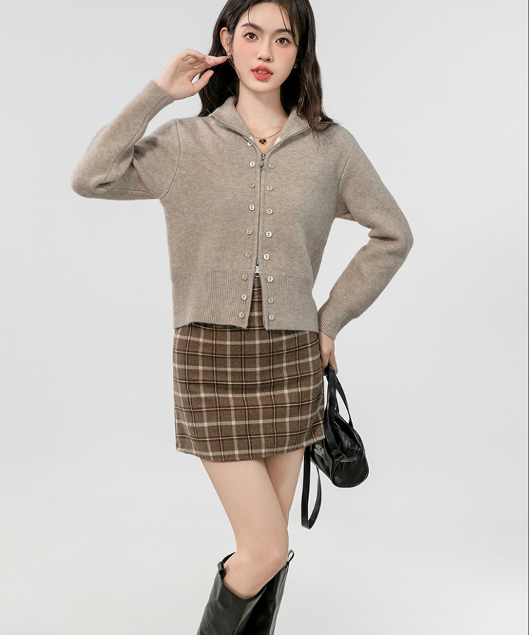 Loose retro cardigan lazy cstand collar coat for women