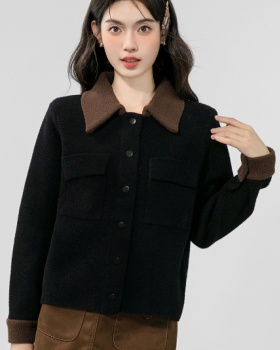 Thermal mixed colors coat lapel autumn and winter tops