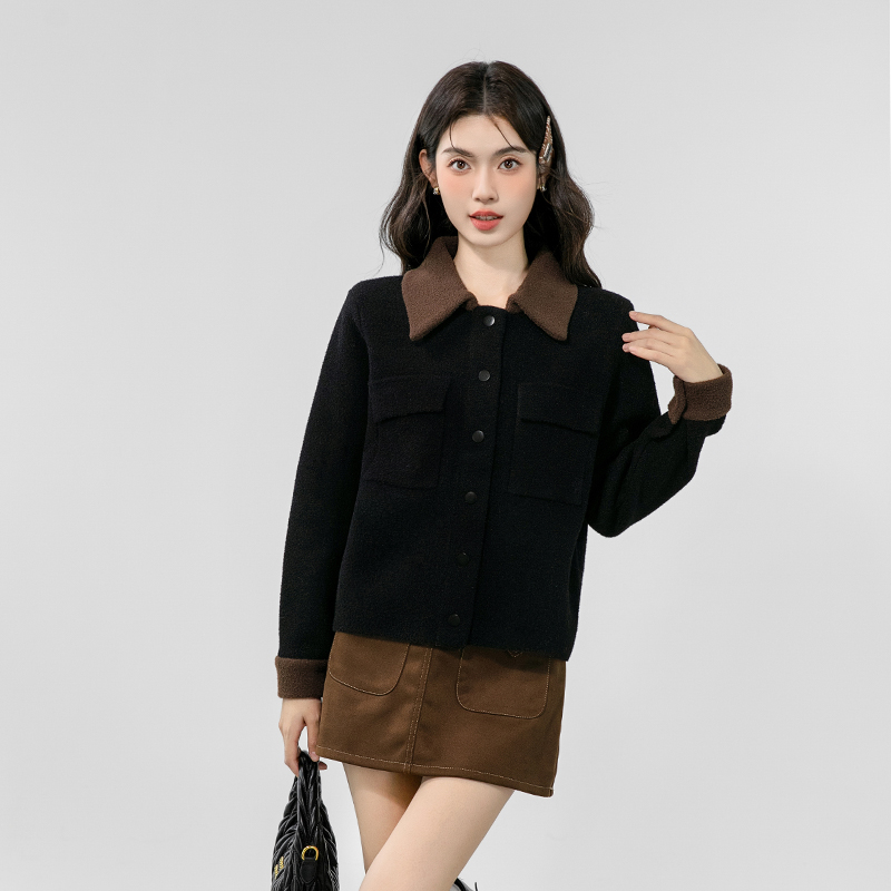 Thermal mixed colors coat lapel autumn and winter tops