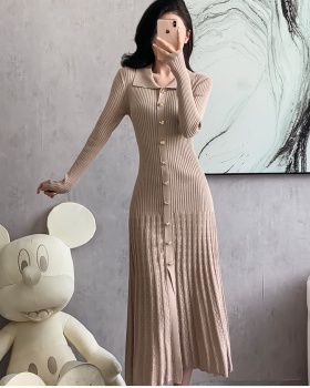 Gold buckle autumn and winter long dress knitted dress