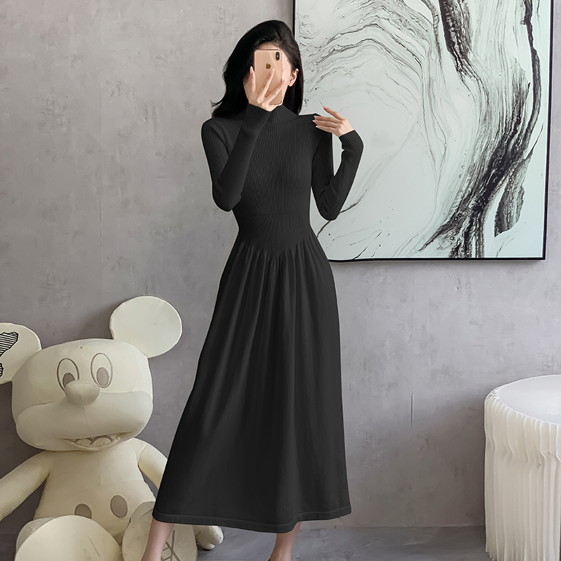 Autumn and winter dress pinched waist long dress for women