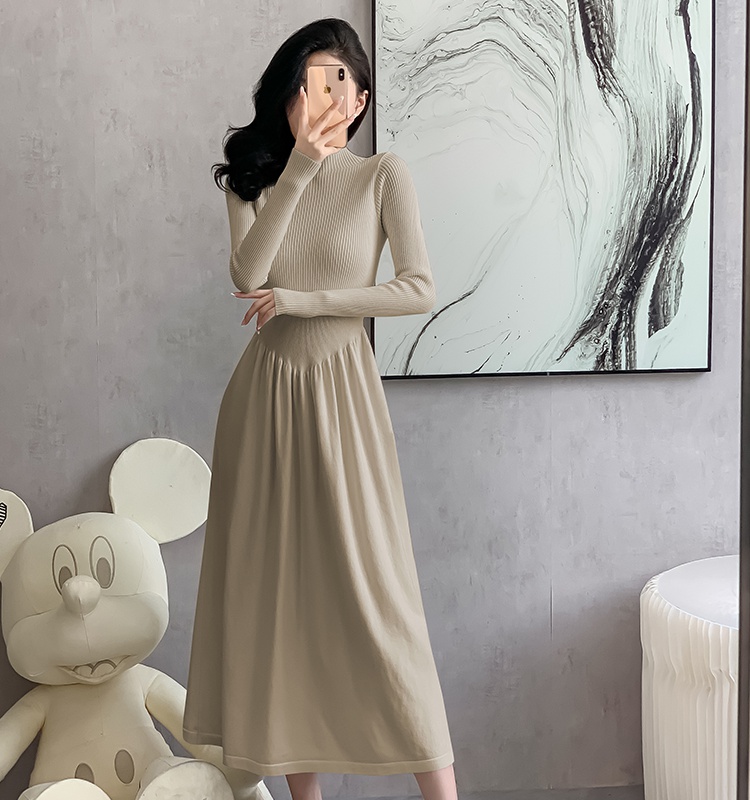 Autumn and winter dress pinched waist long dress for women