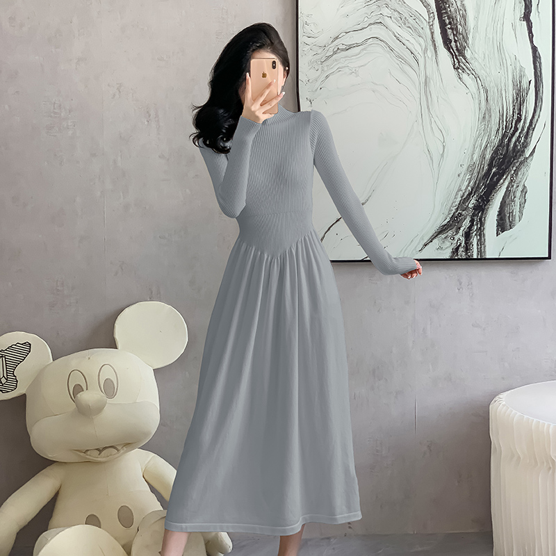 Autumn and winter dress pinched waist long dress for women