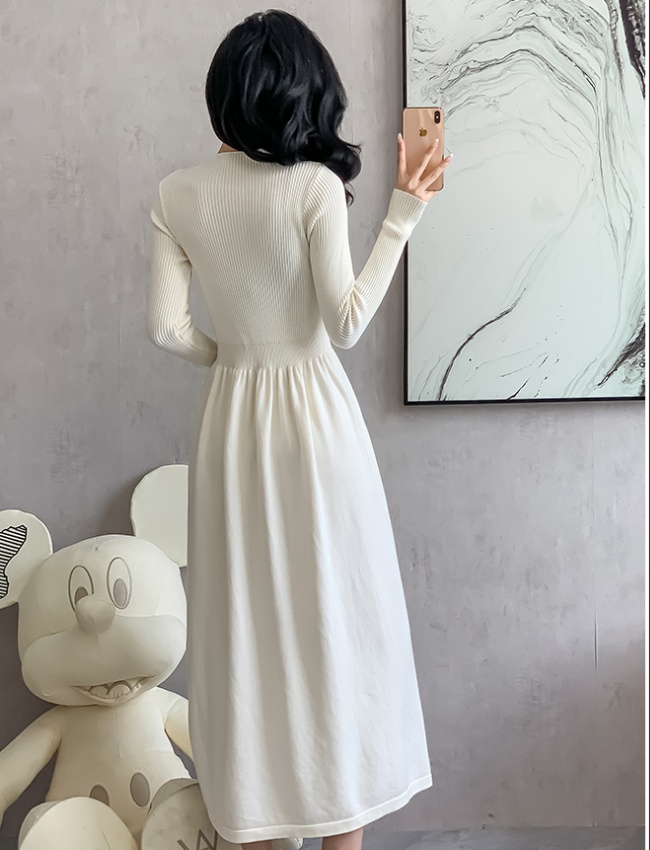 Autumn and winter dress pinched waist long dress for women