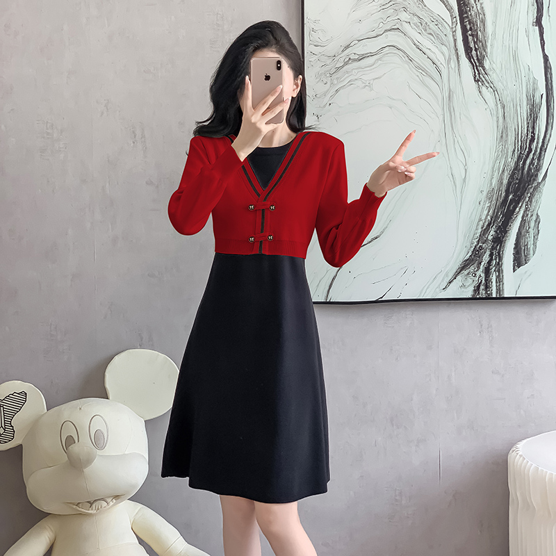 Knitted autumn and winter sweater Chinese style dress