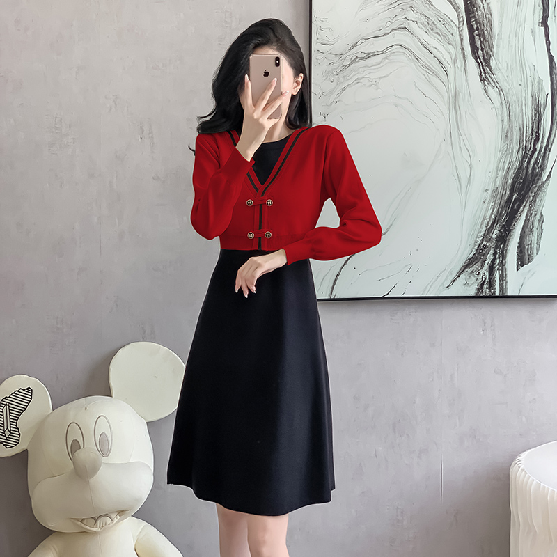 Knitted autumn and winter sweater Chinese style dress