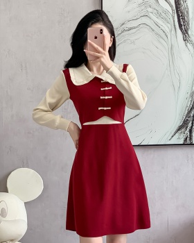 Pseudo-two Chinese style autumn and winter chanelstyle dress