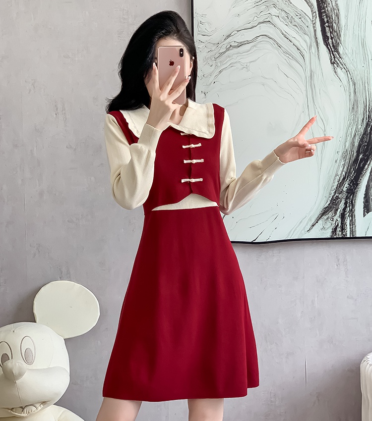 Pseudo-two Chinese style autumn and winter chanelstyle dress